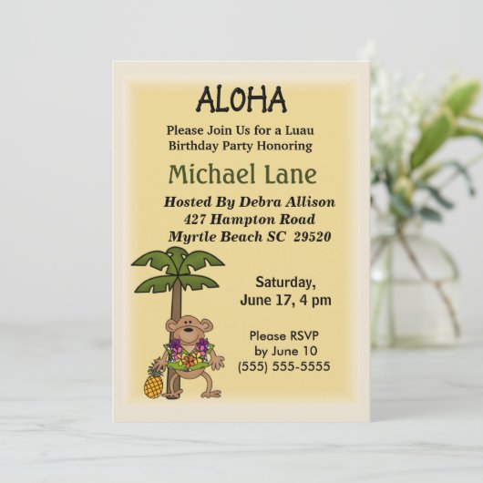 Kinder Luau Verjaardagsuitnodiging Kaart (Staand voorkant)