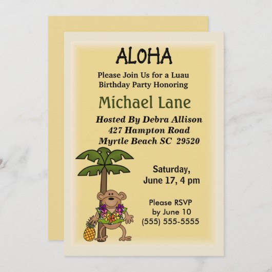 Kinder Luau Verjaardagsuitnodiging Kaart (Voorkant / Achterkant)