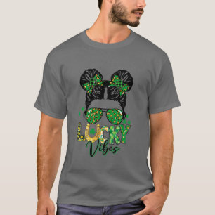 Kinder Lucky Vibes Double Bun Shamrock St Patricks T-shirt
