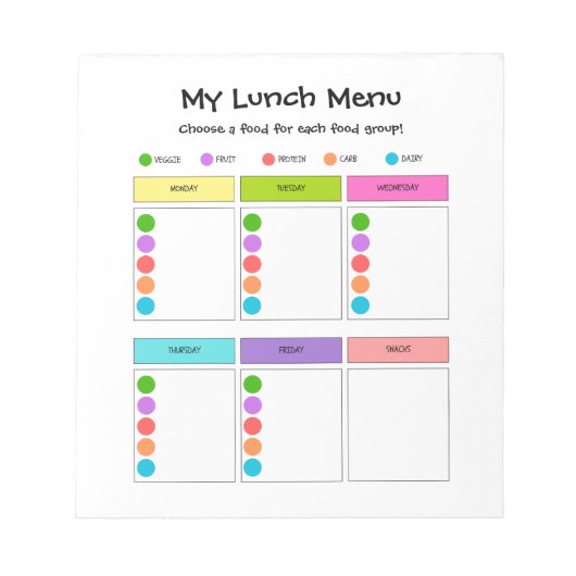 Kinder lunchplanner met voedselgroepen Notitieblok (Voorkant)