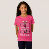 Kinder "M" monogram | Pink Knit Moose T-shirt (Voorkant volledig)