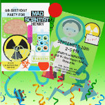 Kinder Mad Scientist Science Lab Verjaardagsuitnod Kaart<br><div class="desc">Kinderen die houden van wetenschap, laboratoria, experimenten, testbuizen en verjaardagsfeestjes zullen deze gekke scientist thema verjaardagsuitnodiging als het begin van hun wetenschapsthema verjaardagsviering waarderen! Beschikt over een jongenswetenschapper op de rug in witte labjas, microscoop, testbuizen, bekers, kruiken hersenen en oogbollen, en gebieden die u gemakkelijk kunt aanpassen met al zijn...</div>