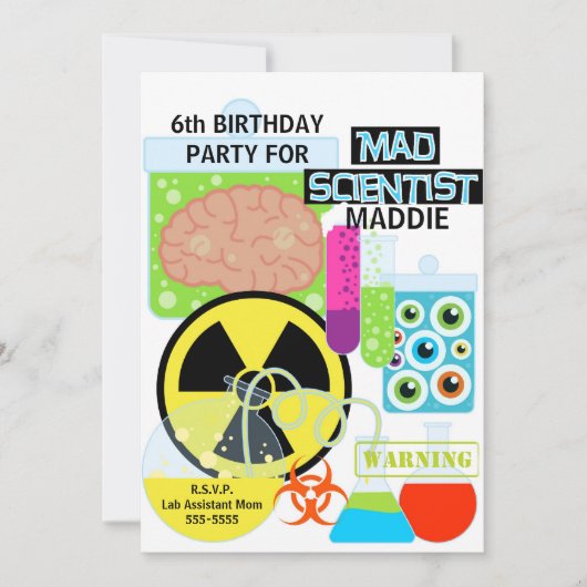 Kinder Mad Scientist Science Lab Verjaardagsuitnod Kaart (Voorkant)