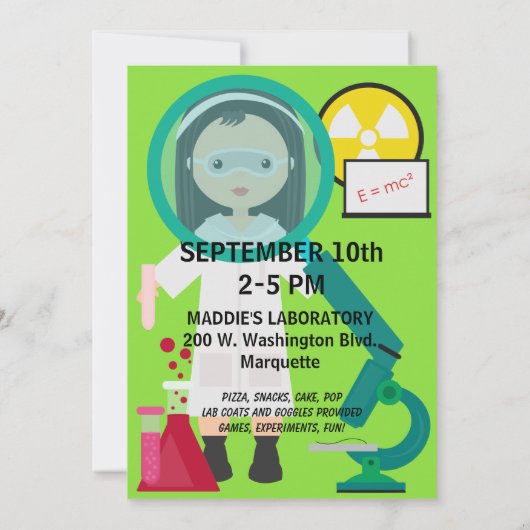 Kinder Mad Scientist Science Lab Verjaardagsuitnod Kaart (Achterkant)