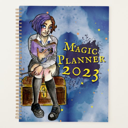 Kinder Magic Schoolgirl Cartoon Waterverf Planner (Voorkant)