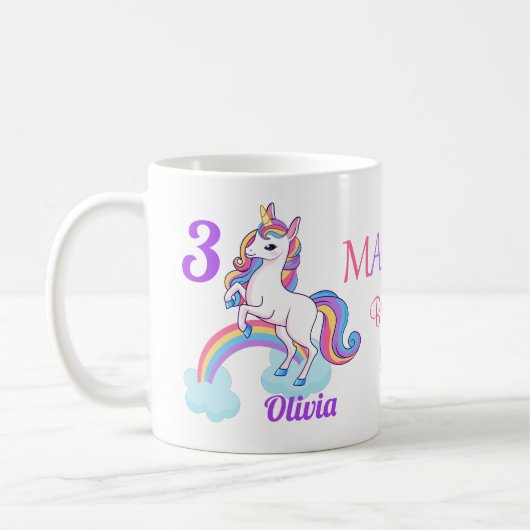 Kinder magische 3de verjaardag Unicorn Mok (Links)