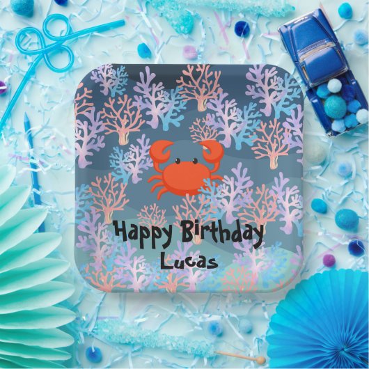 kinder magische krab onder het zee regenboog paste papieren bordje (Feest)