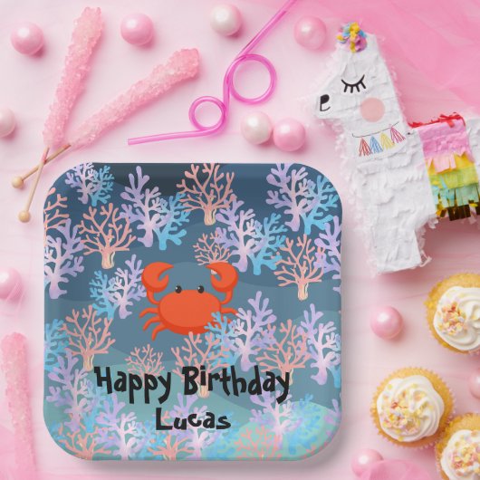 kinder magische krab onder het zee regenboog paste papieren bordje (Feest)