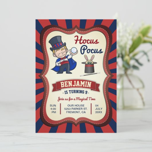 Kinder Magische Show Birthday Party nodigt uit Kaart (Staand voorkant)