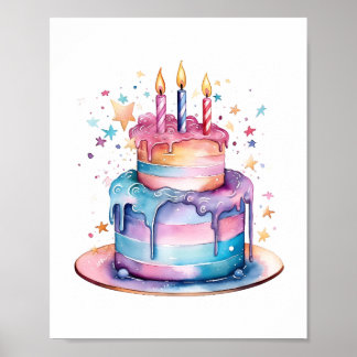 Kinder magische verjaardagswensen - Waterverf Cake Poster