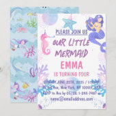 Kinder magische zeemeermin verjaardagsfeestje kaart (Voorkant / Achterkant)