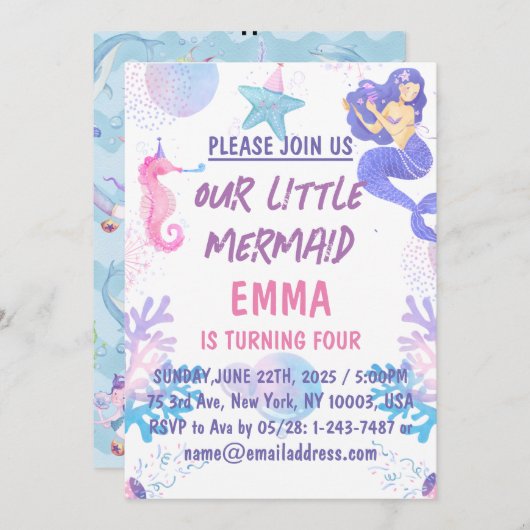 Kinder magische zeemeermin verjaardagsfeestje kaart