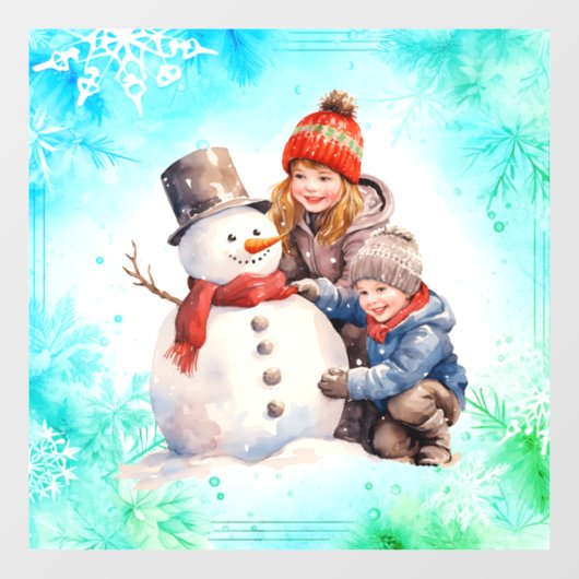 kinder maken van een sneeuwpop raamsticker (Vel)