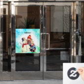 kinder maken van een sneeuwpop raamsticker (Kantoordeur)