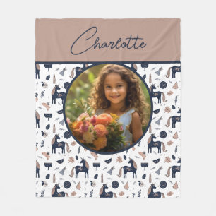 Kinder Marine Beige Eenhoorn Custom Foto met Naam Fleece Deken