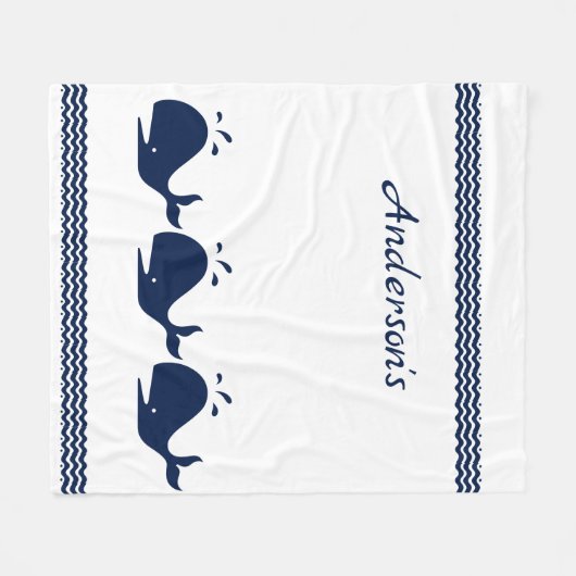 Kinder marineblauwwalvis fleece deken (Voorkant (Horizontaal))