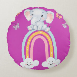 KINDER MEISJES BOYS ELEPHANT DESIGN PINK ROND KUSSEN