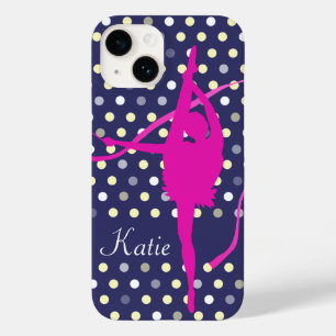 Kinder meisjes genaamd gymnast polka stip roze Case-Mate iPhone 14 hoesje