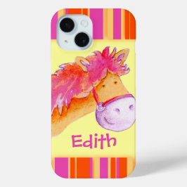 Kinder meisjes met de naam pony gele draagtas iPhone 15 case