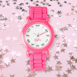 Kinder Meisjes Modern Chic Roze Aangepaste Naam Mo Horloge<br><div class="desc">Aangepaste, gepersonaliseerde, kinder meisjes leuk cool stijlvol modern trendy chique roze siliconen riem, plastisch hoesje, polshorloge. Typ gewoon de naam in om aan te passen. Ga je gang creëer een prachtig, op maat gemaakt horloge voor de lelieprinses in je leven - dochter, zus, nicht, kleindochter, peetdochter, stiefdochter. Maakt een geweldig...</div>