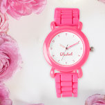 Kinder Meisjes Modern Schattige Roze Aangepaste Na Horloge<br><div class="desc">Aangepaste, gepersonaliseerde, kinder meisjes leuke leuke chique coole girly roze siliconen riem, plastisch hoesje, polshorloge. Typ gewoon de naam in om aan te passen. Ga je gang creëer een prachtig, op maat gemaakt horloge voor de lelieprinses in je leven - dochter, zus, nicht, kleindochter, peetdochter, stiefdochter. Maakt een geweldig cadeau...</div>
