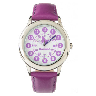 Kinder meisjes paarse en witte gepersonaliseerde p horloge