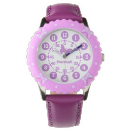 Kinder meisjes paarse & witte gepersonaliseerde po horloge