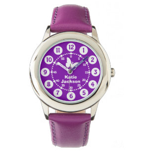 Kinder meisjes paarse & witte volledige naam wrist horloge