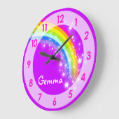 Kinder meisjes regenboog naam paarse muur klok (Hoek)
