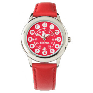 Kinder meisjes rood & wit toevoegen jouw naam pols horloge
