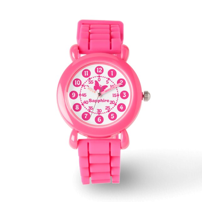 Kinder meisjes roze & wit Toevoegen jouw naam pols Horloge (Voorkant)
