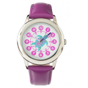 Kinder meisjes roze & witte schildpad harten polsh horloge