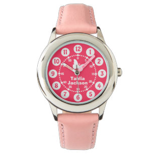 Kinder meisjes roze & witte volledige naam polshor horloge