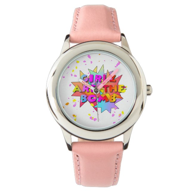 Kinder meisjes zijn het bomroze polshorloge horloge (Voorkant)