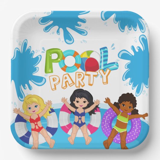 Kinder meisjespool papieren bordje (Voorkant)