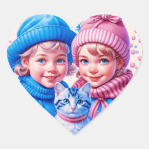  Kinder met blauw en roze Kittens Kerst