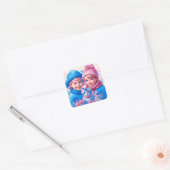  Kinder met blauw en roze Kittens Kerst Vierkante Sticker (Envelop)