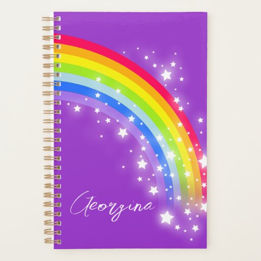 Kinder met de naam kleurrijk regenboogpaars planner (Voorkant)
