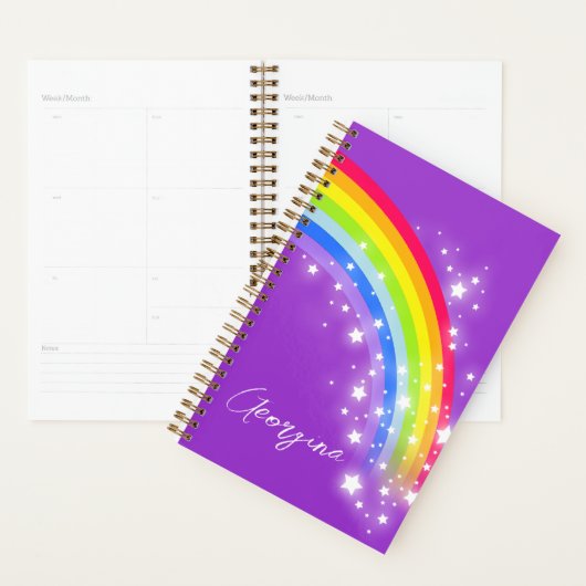Kinder met de naam kleurrijk regenboogpaars planner (Display)