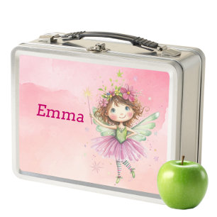 Kinder metalen lunchbox - gepersonaliseerde roze f