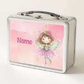 Kinder metalen lunchbox - gepersonaliseerde roze f (Voorkant)