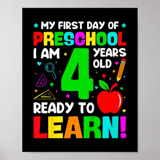 Kinder mijn eerste dag van de kleuterschool 4 jaar poster (Voorkant)
