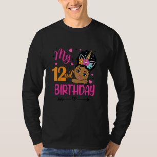 Kinder mijn twaalfde verjaardag Unicorn Black Girl T-shirt