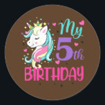 Kinder mijn vijfde verjaardag Cute Unicorn Lover B Ronde Sticker<br><div class="desc">Kinder mijn vijfde verjaardag Cute Unicorn Lover Birthday Girl 5th Bday Gift. Perfect gift voor je vader,  moeder,  papa,  mannen,  vrouwen,  vriend en familieleden op de dag van de Thanksgiving,  kerstdag,  Moederdag,  vaderdag,  4 juli,  1776 Onafhankelijke dag,  Veteranendag,  Halloween Dag,  Patrick's Day</div>