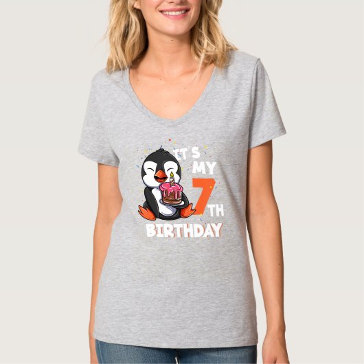 Kinder mijn zevende verjaardag 7 jaar oude pinguïn t-shirt (Voorkant)