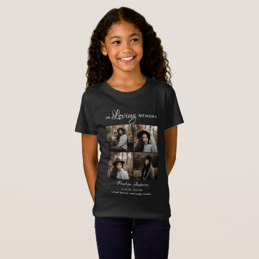 Kinder Modern 4 Foto Collage Funeral T-Shirt (Voorkant volledig)