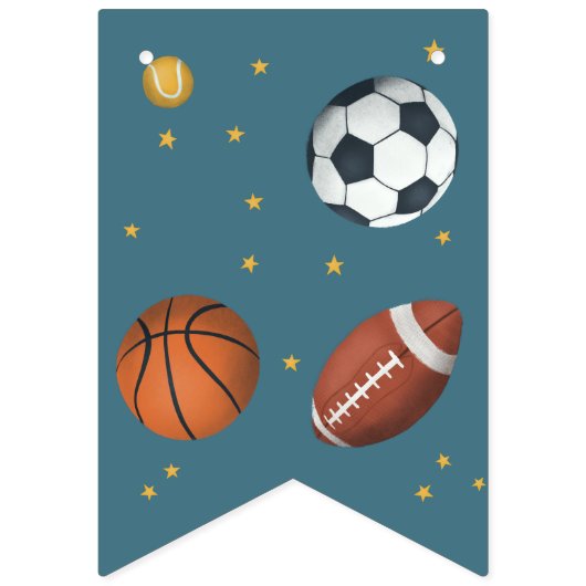 Kinder Modern Blue Sports Boys Birthday Vlaggetjes (Eerste vlag)