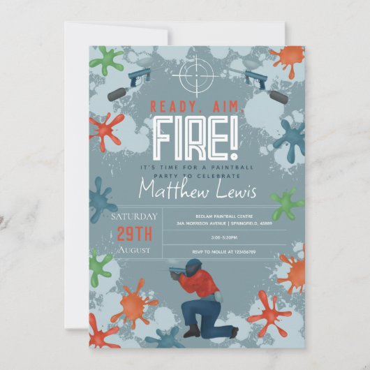 Kinder Modern Paintball Boys Verjaardagsfeest Kaart (Voorkant)