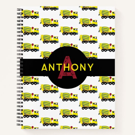 Kinder monogram betonvrachtwagenbouw notitieboek (Voorkant)