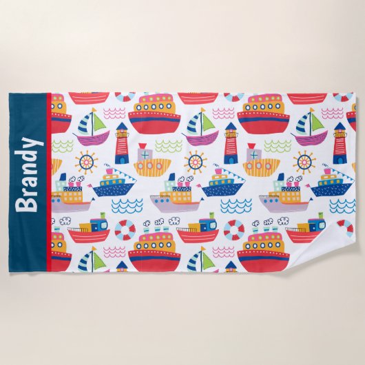 Kinder monogram boten strandlaken (Voorkant)